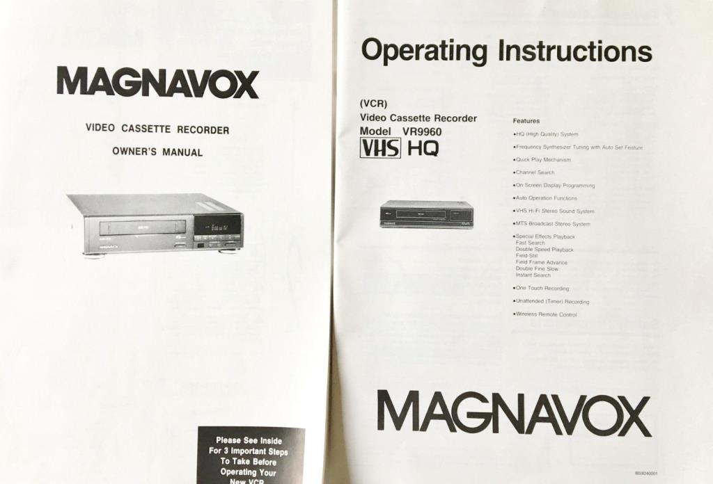 Magnavox Operating Instructions VCR Model VR9960 With Owner's Manual