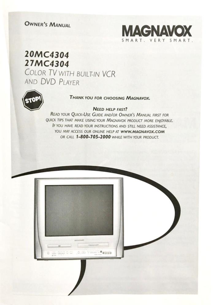 Magnavox TV VCR DVD Player Owners Manual Instruction Book  20MC4304  27MC4304