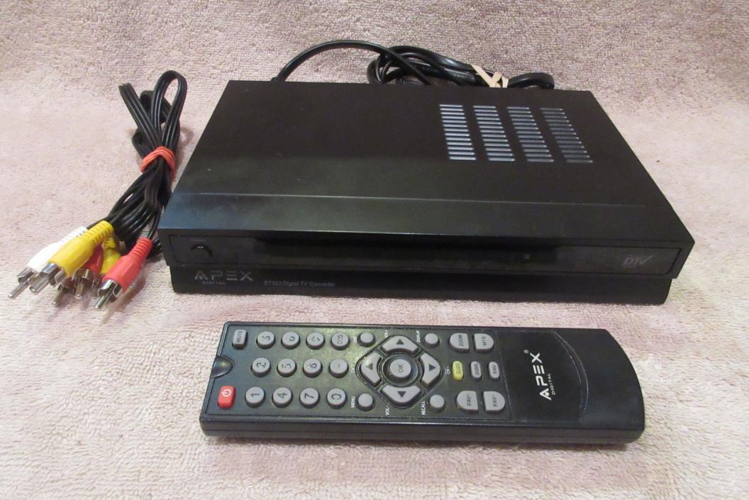 APEX DT502 Digital TV Converter Box OTA Analog Pass Through w/ REMOTE & AV Cable