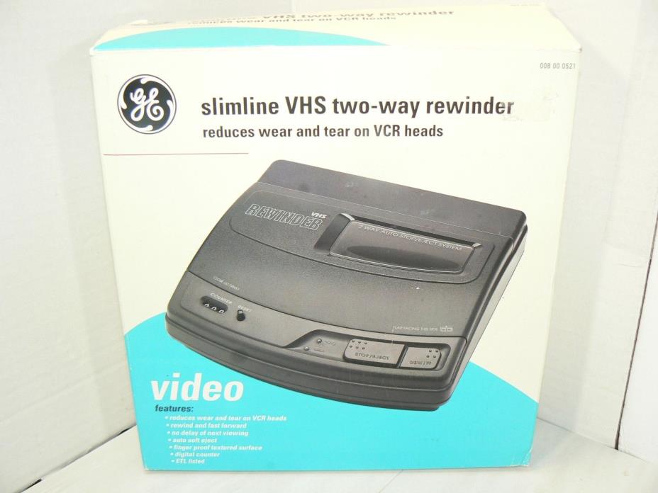 NEW Open Package GE Slimline VHS Video Cassette Tape Two Way Rewinder Unused