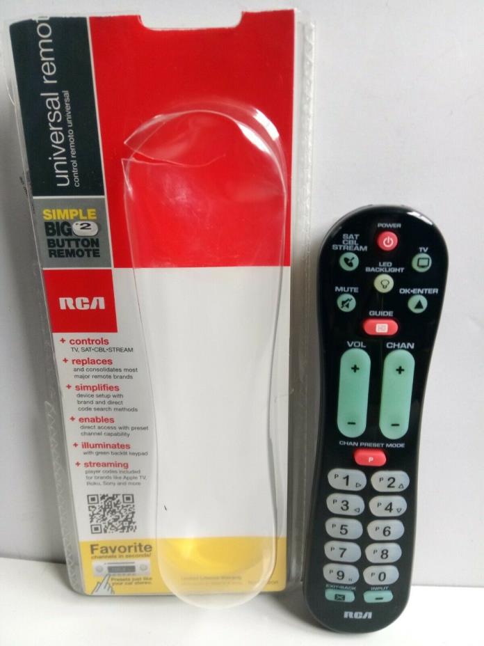RCA Universal Remote Control Big Two Button TV Cable Satellite RCRPS02GR Mint