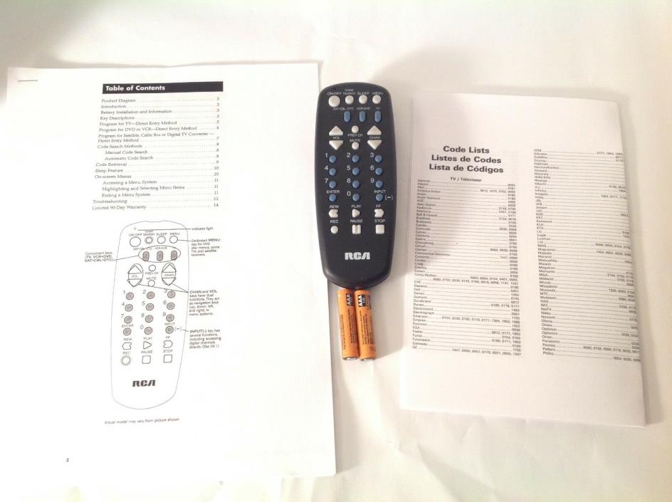 NEW! RCA RCU403R Original 3-Device Universal Remote Control Works on 265 brands!