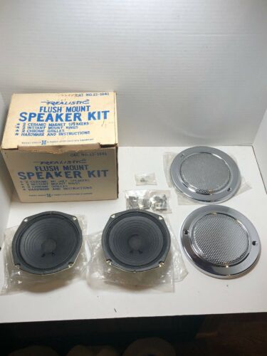 NOS VINTAGE REALISTIC 4 1/2” FLUSH MOUNT CAR AUTOSOUND SPEAKER KIT No. 12-1841