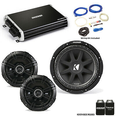 Kicker 43C104 10” Comp Sub, 43DSC6504 6.5” DS Speakers with 43DXA2504 DX Amp,kit