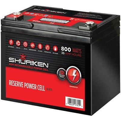 Shuriken AGM 12V Reserve Power Cell Vehicle Car Battery 800W 35Ah Rechargeable