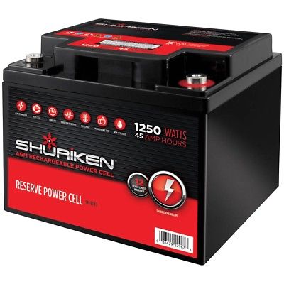 Shuriken AGM 12V Reserve Power Cell Vehicle Car Battery 1,250W 45Ah Rechargeable