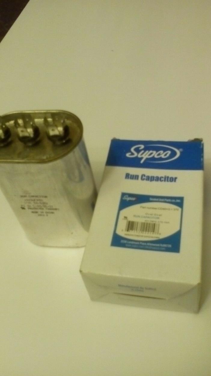 SUPCO CD40+3 - 370  Oval Motor Run Capacitor Rated 85°c - 370 Volts NOS