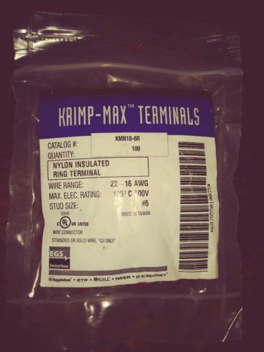 Nylon Insulated Ring Terminals, 22-16AWG, Crimp Type (100pk)