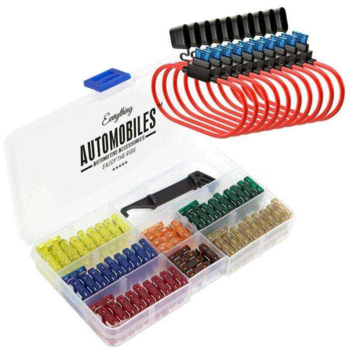 120 Assorted Fuses with 10 Inline Fuse 14 AWG Water-resistant Cap W Puller Tool