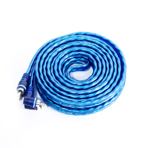 AUDIO 14 FT 2CH BLUE TWISTED CAR AMP RCA CABLE INTERCONNECT Phono Lead Amplifier