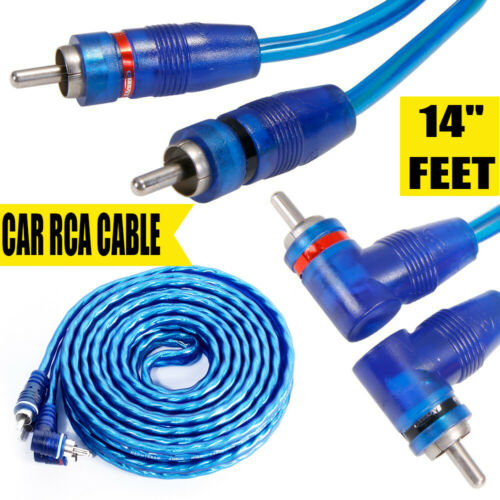 14Ft Blue RCA Lead Cable Car Amplifier Double Remote