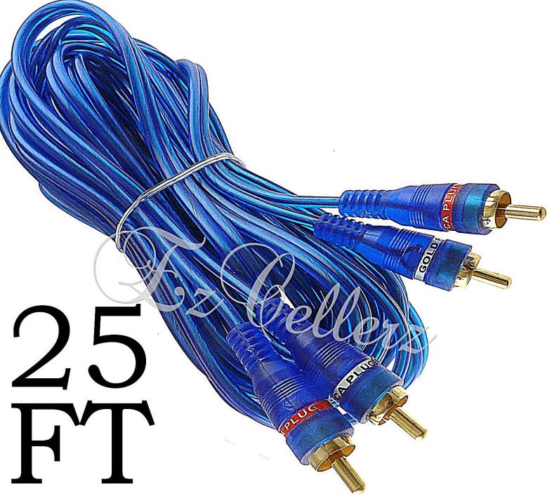 1 RCA CABLE BLUE 2 CHANNEL 20 FOOT GOLD PLATED FLEXIBLE For CAR STEREO HOME NEW