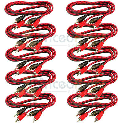 10 Pack 3 Ft RCA Cable 2 Channel Shielded Interconnect Audio Amp DS18 RCA3FT Lot