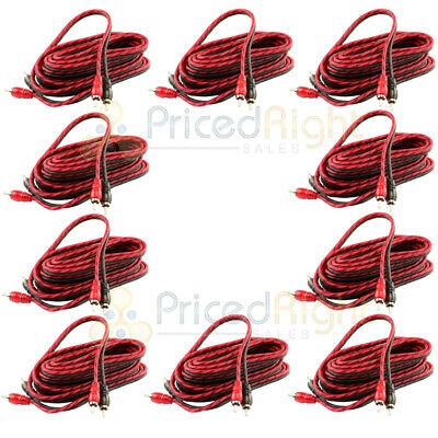 10 Pack DS18 12 Ft 2 Channel RCA Cables Car Audio Shielded Interconnect Amp