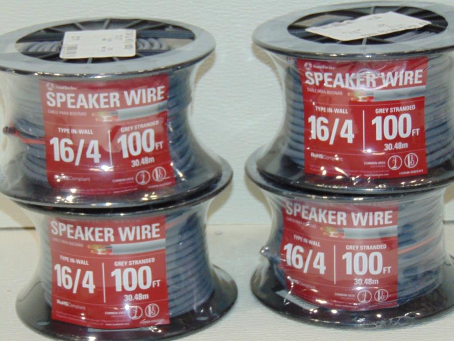 4 Pack Southwire 100 ft. 16/4 Grey Stranded CU In-Wall CL3 Speaker Wire 400'