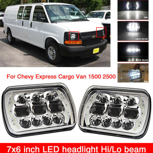 For Chevy Express Cargo Van 1500 2500 3500 12D 7x6'' DRL LED Headlight Headlamp