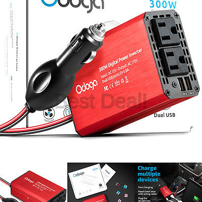 Odoga 300W Car Power Inverter DC 12V to 110V AC Car Adapter with Dual USB Cha...