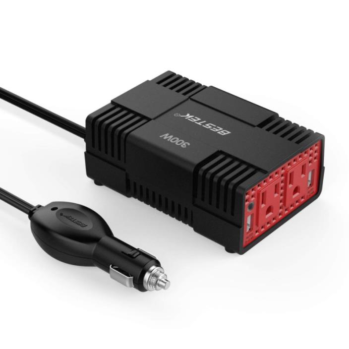 BESTEK 300W Power Inverter DC 12V to 110V AC Car Adapter with 4.8A Dual USB Char