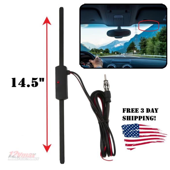IMPROVED Universal Amplified Booster Windshield Radio Antenna 12v AM / FM AA626