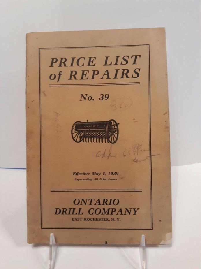 ORIGINAL1939~NO. 39 ONTARIO DRILL COMPANY~PRICE LIST OF REPAIR PARTS~#7