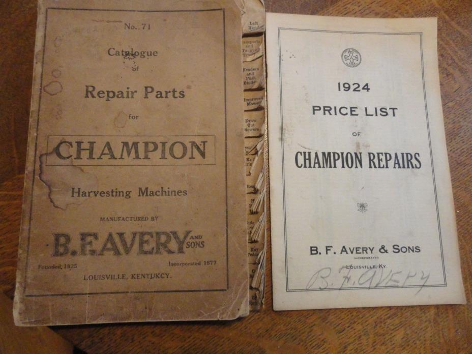 1924 CHAMPION HARVESTING MACHINES Parts Catalog & Price List
