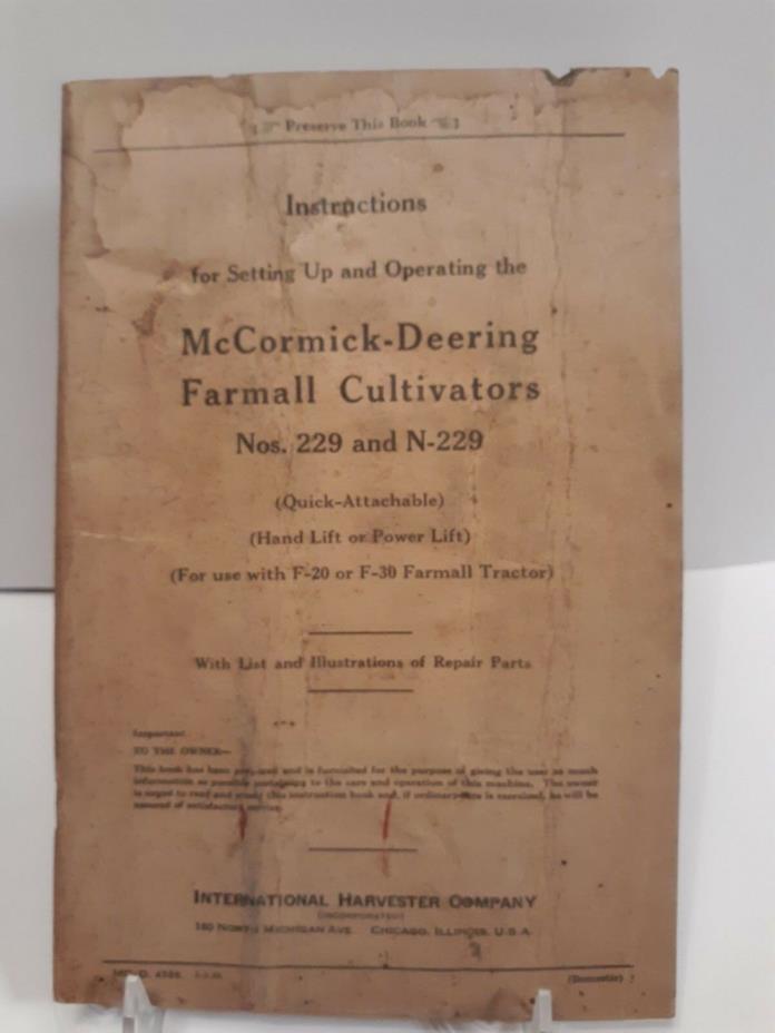 ORIGINAL1939~OWNERS MANUAL~FARMALL f20 f30 TRACTOR CULTIVATORS~NO.229 N229~#16