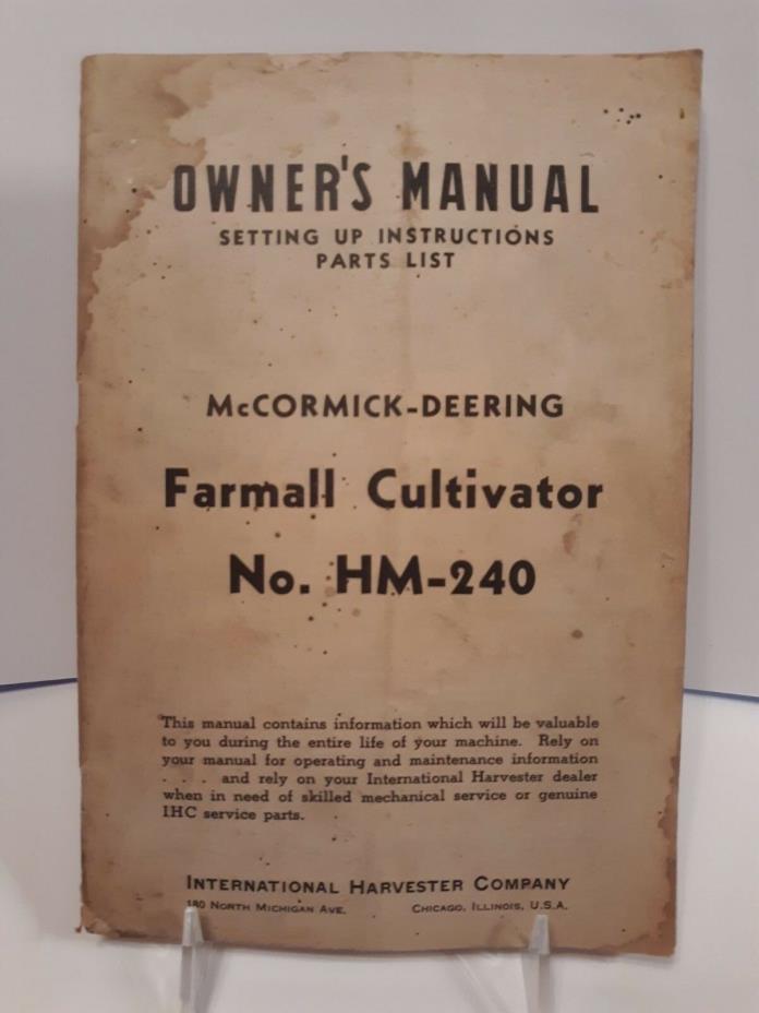 ORIGINAL1942~OWNERS MANUAL~FARMALL H M MD TRACTOR CULTIVATOR~NO.HM-240~#1