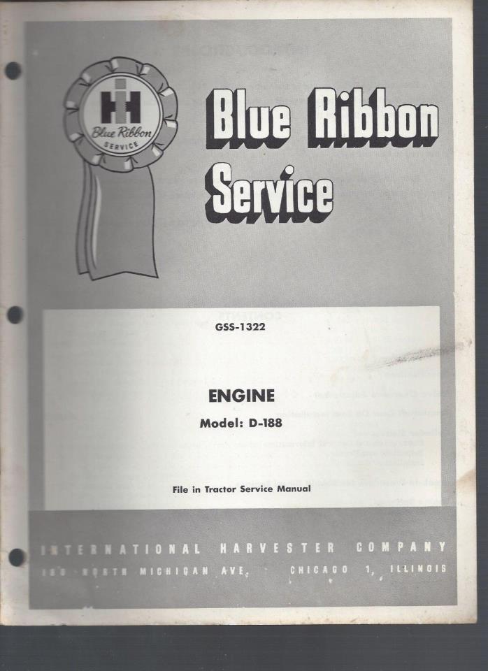 International Harvester Blue Ribbon Service Manual Engine Model D-188