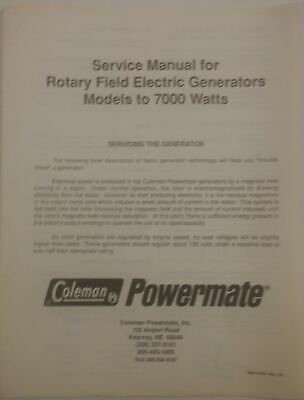Coleman Powermate Service Manual for Rotary Field Electric Generators Models To