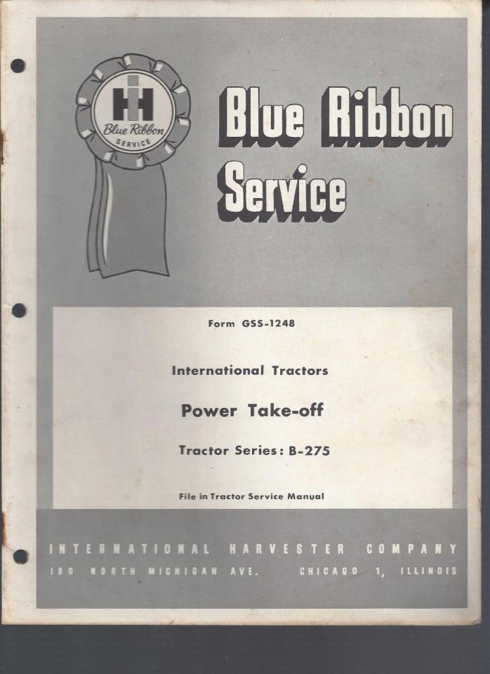 International Harvester Blue Ribbon Service Manual Power Take-off Series 275B