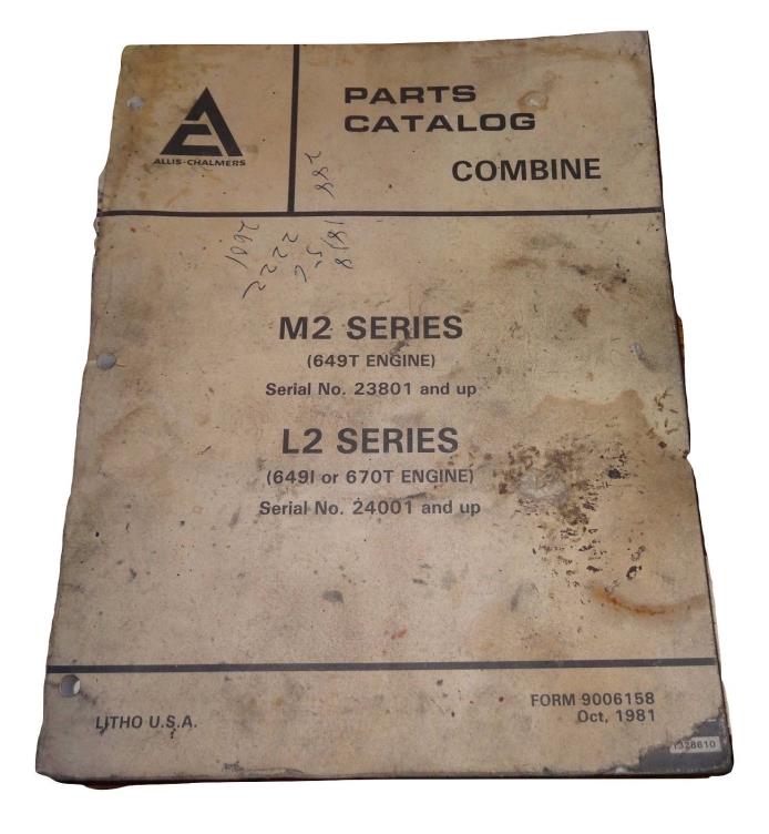 Allis Chalmers Parts Catalog Combine M2 Series L2 Series #23801/#24 Vintage JM