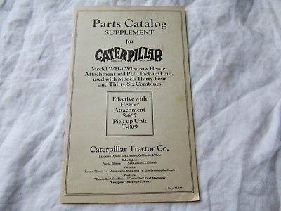Caterpillar WH-1 windrower header supplement parts catalog for 34 36 combine