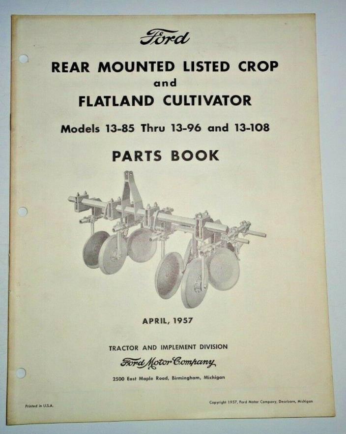 Ford Rear Mounted Listed Crop & Flatland Cultivator Parts Catalog Book Original!
