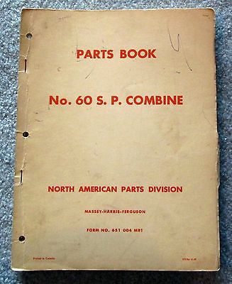 Massey Harris No 60 SP Combine Parts Book 1958 c