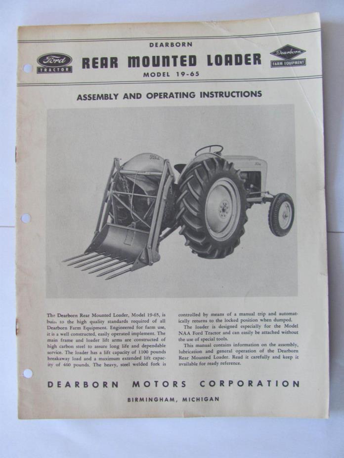 Ford Dearborn Rear Mounted Loader Model 19-65 Manual