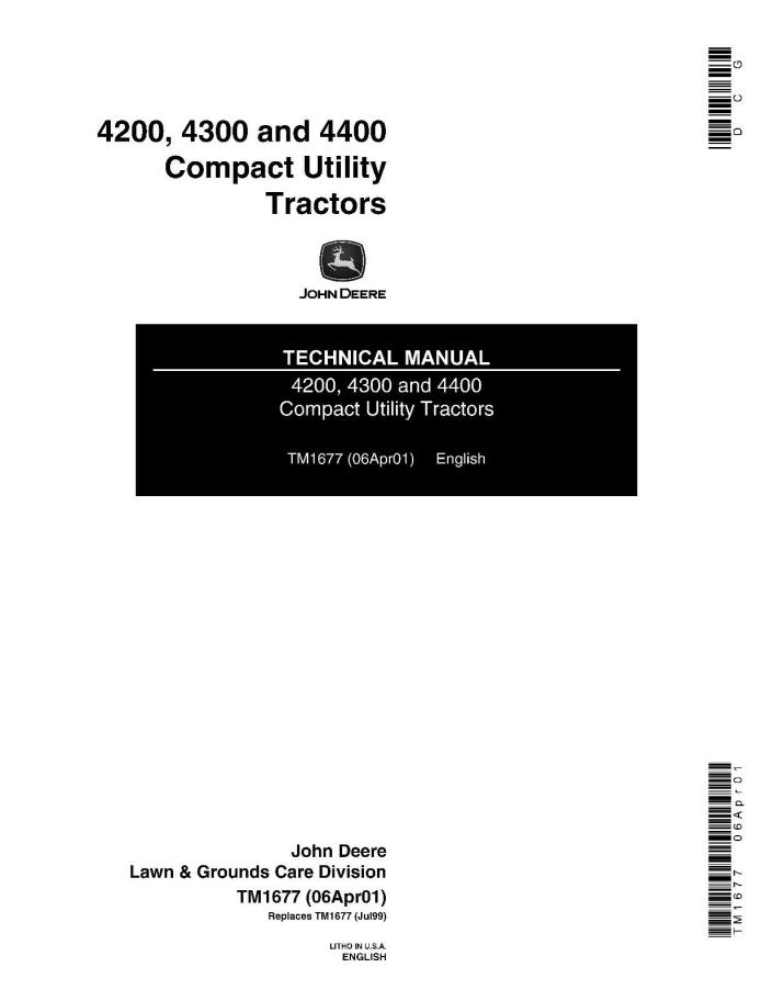 JD John Deere 4200, 4300 and 4400 Compact SERVICE REPAIR MANUAL CD TM1677