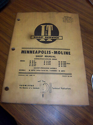 Minneapolis-Moline G~VI~707~705~706~708~900~950~1000~1050 TRACTOR SERVICE Manual