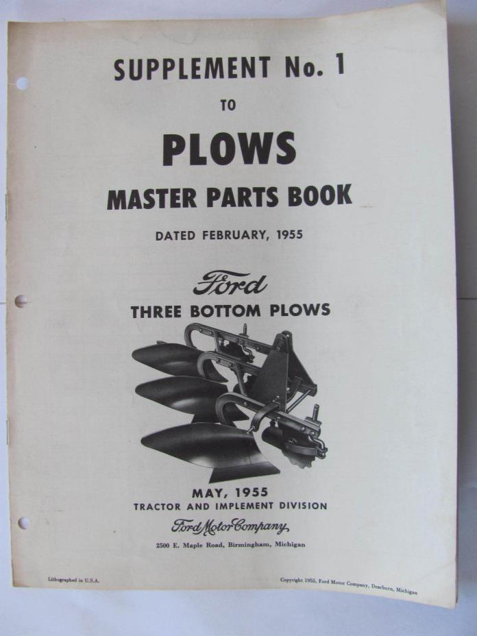 Ford Dearborn Plows Supplement No 1 Master Parts Book 3 Bottom Plows