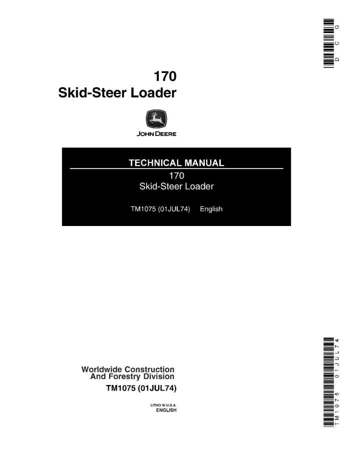 JD John Deere 170 Skid steer loader Technical SERVICE REPAIR MANUAL CD TM1075