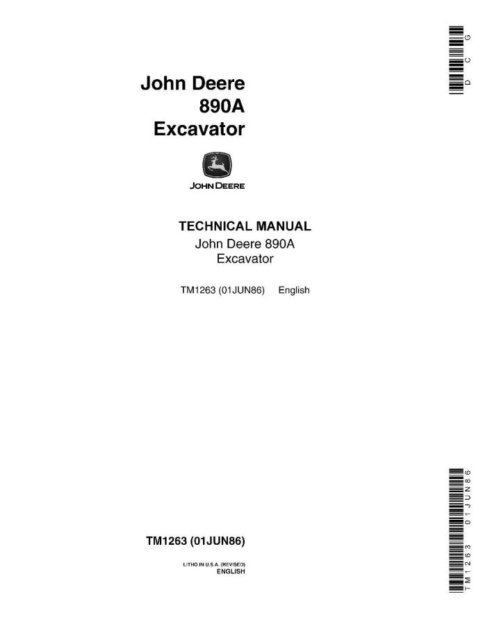 JD John Deere 890A Excavator Technical SERVICE REPAIR MANUAL CD TM1263