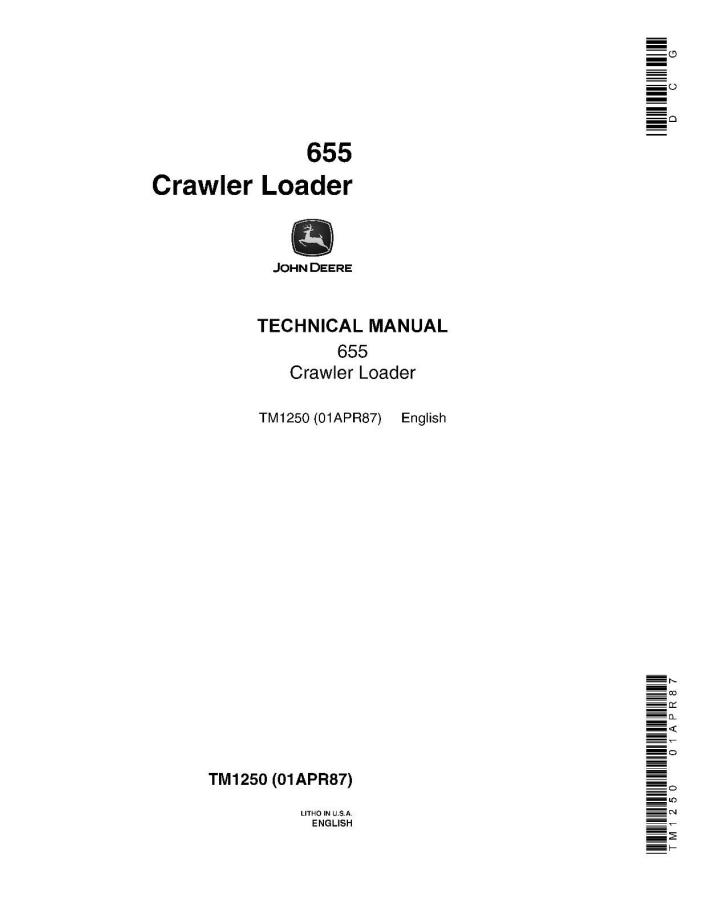 JD John Deere Technical Crawler 655 loader SERVICE REPAIR MANUAL CD TM1250