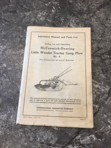 Original 1941 No. 4 Little Wonder 2 Bottom Tractor Plow Owner's Manual Farmall