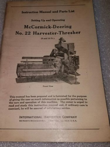 1945 McCormick Deering No 22 Harvester Thresher Operators Manual Parts List
