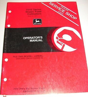 John Deere Op Manual Dealer Service Shop Copy - 1010 Drawn Field Cultivators -J4