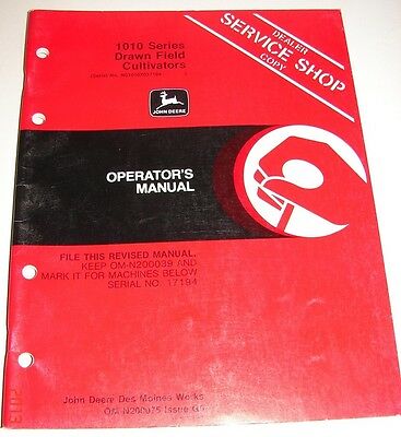 John Deere Op Manual Dealer Service Shop Copy - 1010 Drawn Field Cultivators -G5