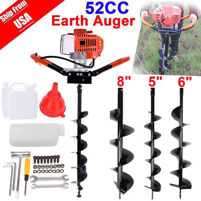 Gas Powered 52cc Earth Auger Power Engine Post Hole Digger+Drill Bit Ground1800W