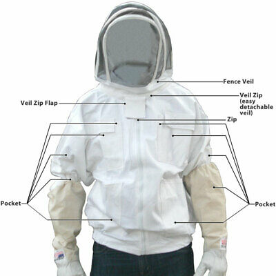 Women's XS White Discount Best Beekeeping Bee Jacket Cheap, Removable Fence Veil