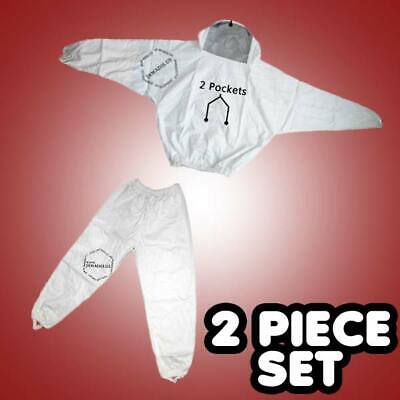 2XL White 2-Pcs Bee Keepers Beekeeping Suit, Sheriff Veil Jacket & Pants Combo