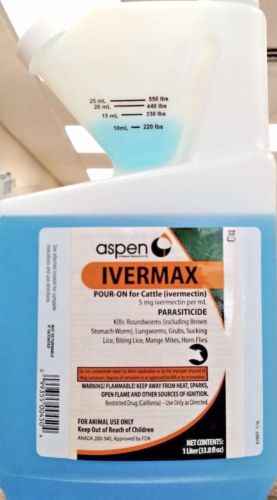 Ivermax Pour On 1L (1000ml) Lice Worms Cows Calves Cattle Wormer