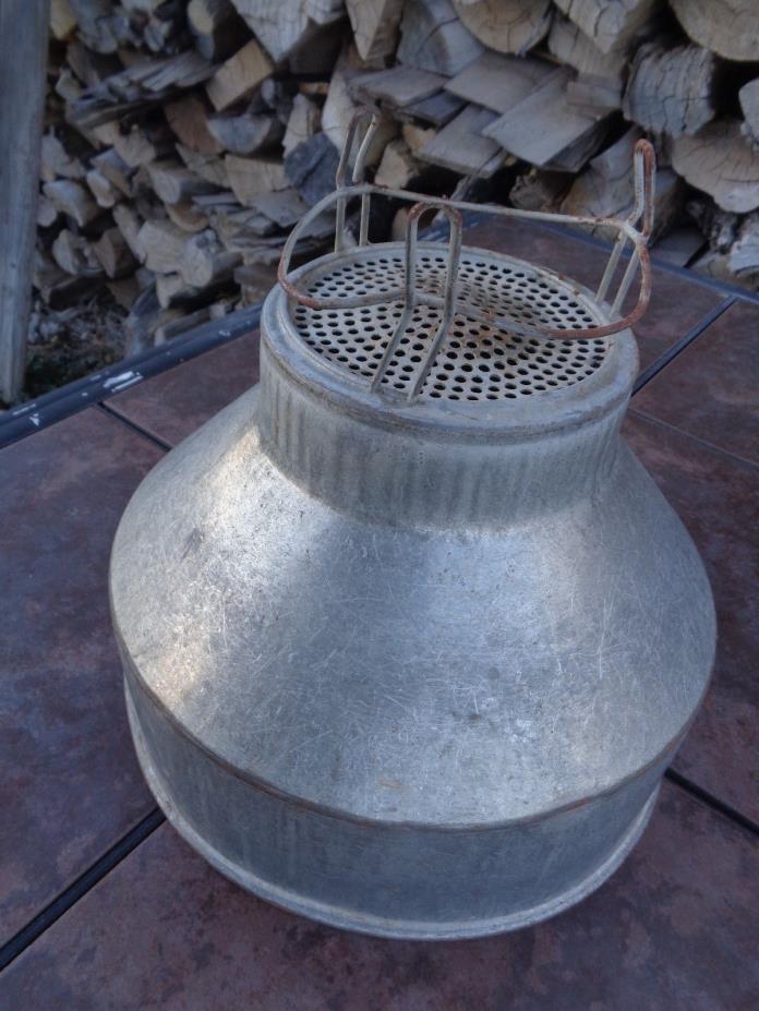 VINTAGE GALVANIZED STEEL MILK CAN FUNNEL STRAINER STEAMPUNK LAMP SHADE REPURPOSE